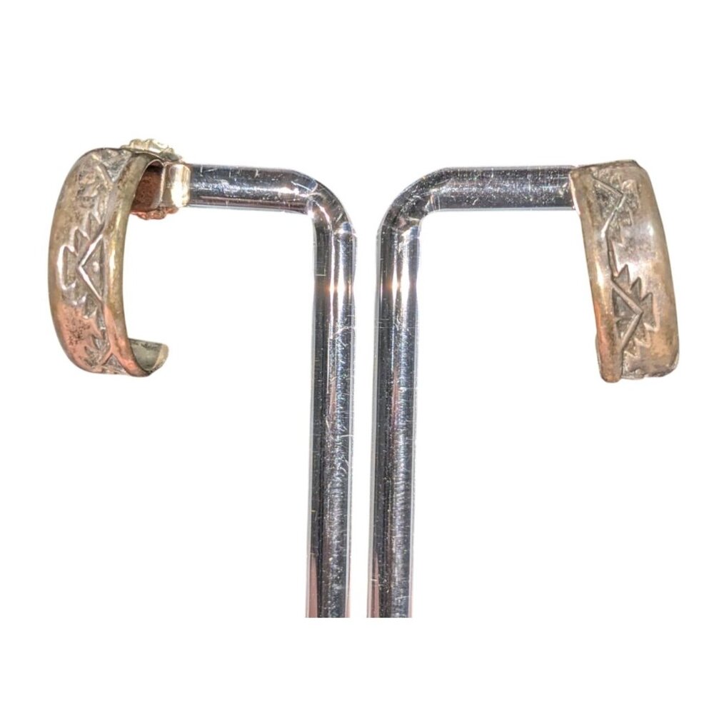 Navajo Sterling Silver 925 Hoop Earrings by Troy Lamar Engraved Southwest